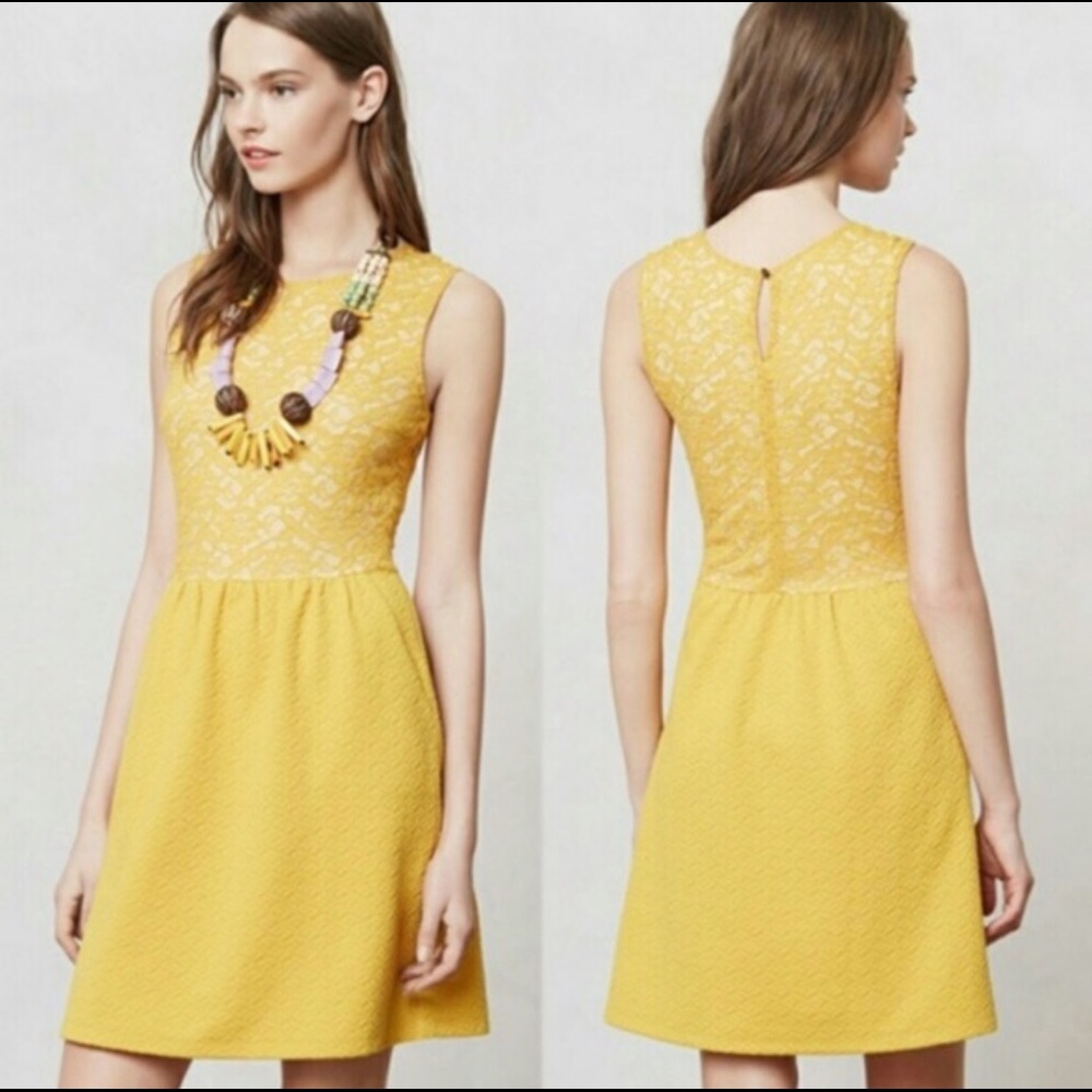 Anthropologie Maeve Size Medium Yellow Lace Dress